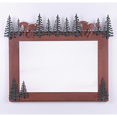 Wasatch Horizontal Mirror Frame - Mountain Horse Vanity Mirror Horse Metal Art