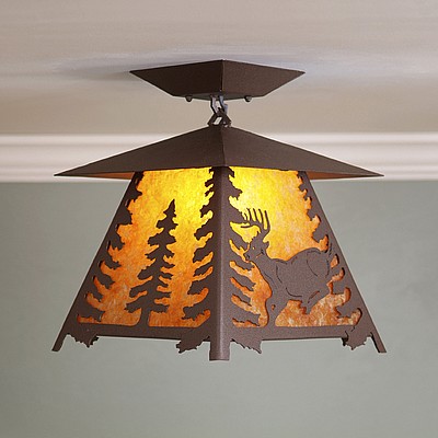 Smoky Mountain Close-to-Ceiling Large - Mountain Deer Ceiling Light Deer Metal Art