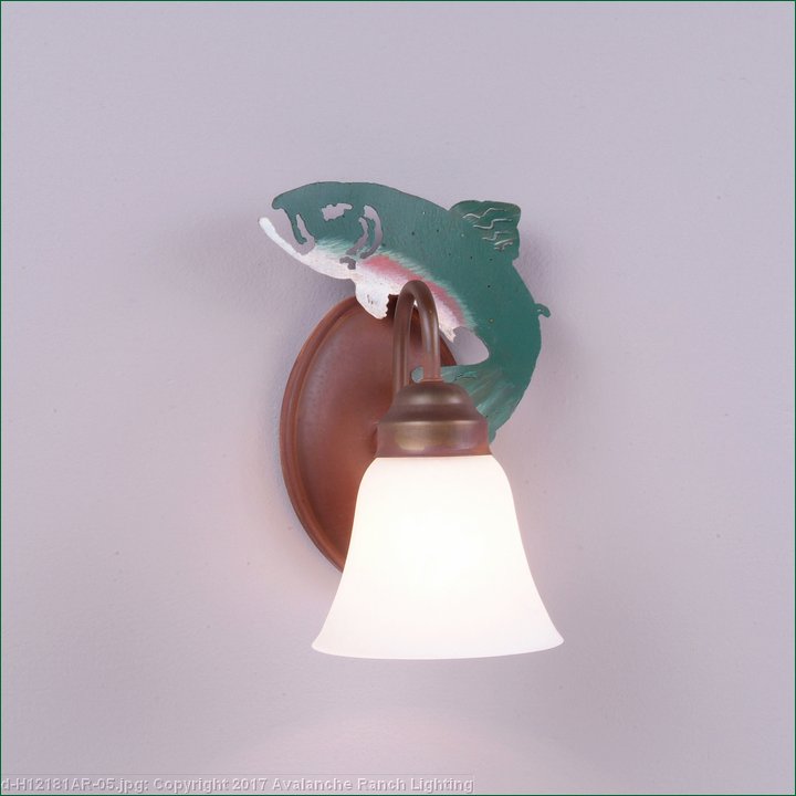 Clearance: Sierra Sconce - Trout: Two Toned Brown Glass - Forest Green & Rust Patina Finish