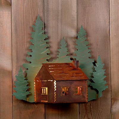 Cozy Log Cabin Sconce Wall Light Cabin Metal Art