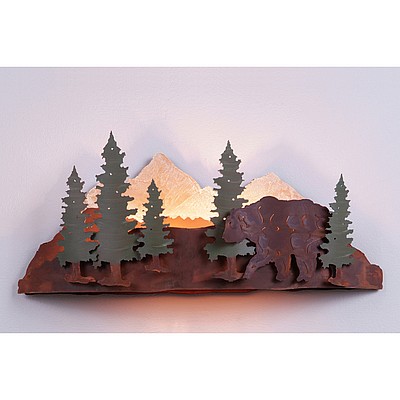Wood Mountain Sconce - Bear Wall Light Bear Metal Art