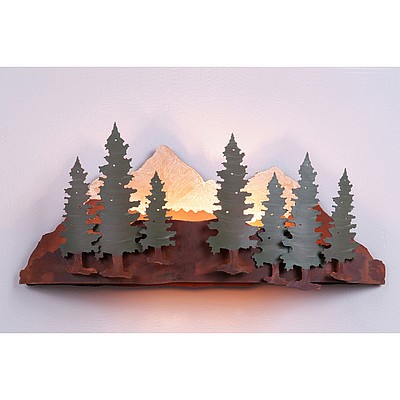 Wood Mountain Sconce - Pine Tree Wall Light Trees Metal Art