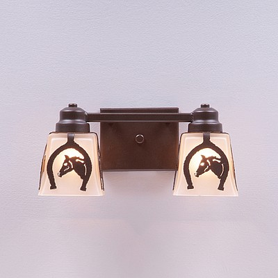 Woodland Double Bath Vanity Light - Horse Horseshoe Bath 2 Light Western Metal Art