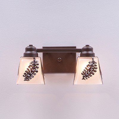 Woodland Double Bath Vanity Light - Spruce Cone Bath 2 Light Pine Cone Metal Art