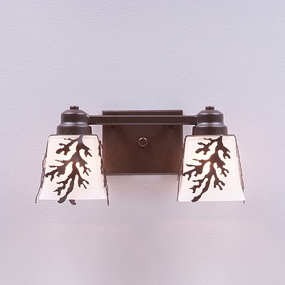 Woodland Double Bath Vanity Light - Cedar Bough Bath 2 Light Trees Metal Art