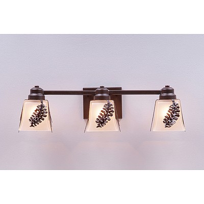 Woodland Triple Bath Vanity Light - Spruce Cone Bath 3 Light Pine Cone Metal Art