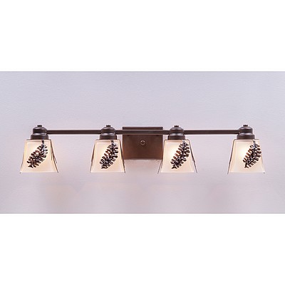 Woodland Quad Bath Vanity Light - Spruce Cone Bath 4 Light Pine Cone Metal Art