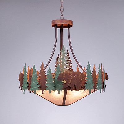 Crestline Chandelier Small - Shade Bottom - Bear Chandelier Bear Metal Art