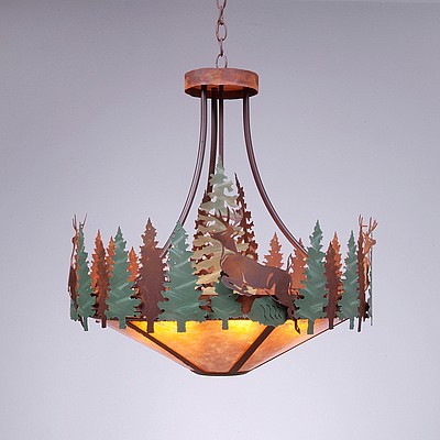 Crestline Chandelier Small - Shade Bottom - Deer Chandelier Deer Metal Art