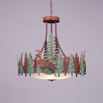 Crestline Chandelier Small - Bowl Bottom - Deer Chandelier Deer Metal Art