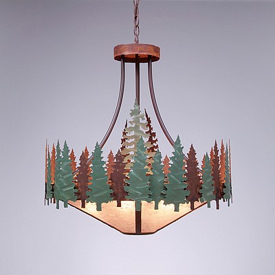 Crestline Chandelier Small - Shade Bottom - Pine Tree Chandelier Trees Metal Art