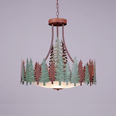 Crestline Chandelier Small - Bowl Bottom - Pine Tree Chandelier Trees Metal Art