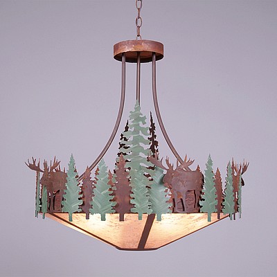 Crestline Chandelier Medium - Shade Bottom - Moose Chandelier Moose Metal Art