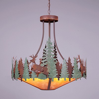 Crestline Chandelier Medium - Shade Bottom - Deer Chandelier Deer Metal Art