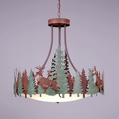 Crestline Chandelier Medium - Bowl Bottom - Deer Chandelier Deer Metal Art