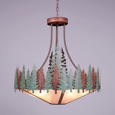 Crestline Chandelier Medium - Shade Bottom - Pine Tree Chandelier Trees Metal Art