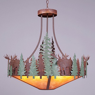Crestline Chandelier Large - Shade Bottom - Moose Chandelier Moose Metal Art