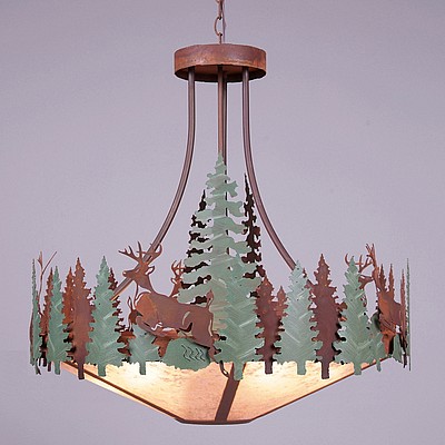 Crestline Chandelier Large - Shade Bottom - Deer Chandelier Deer Metal Art