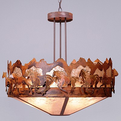 Crestline Chandelier Large - Shade Bottom - Horse Mountain Chandelier Horse Metal Art