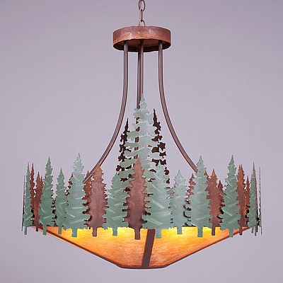 Crestline Chandelier Large - Shade Bottom - Pine Tree Chandelier Trees Metal Art