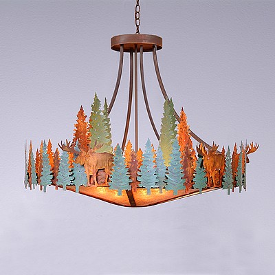 Crestline Chandelier Extra Large - Shade Bottom - Moose Chandelier Moose Metal Art