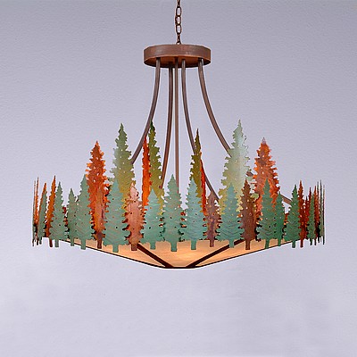 Crestline Chandelier Extra Large - Shade Bottom - Pine Tree Chandelier Trees Metal Art