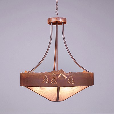 Ridgemont Chandelier Small - Shade Bottom - Mountain-Pine Tree Cutouts Chandelier Trees Metal Art