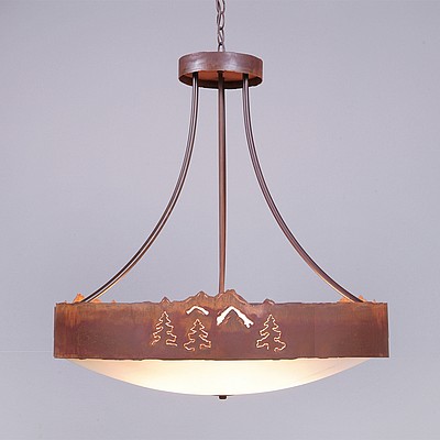 Ridgemont Chandelier Medium - Bowl Bottom - Mountain-Pine Tree Cutouts Chandelier Trees Metal Art