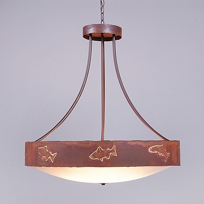 Ridgemont Chandelier Medium - Bowl Bottom - Fish Cutout Chandelier Fish Metal Art