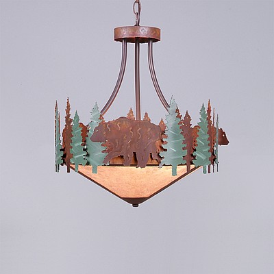 Crestline Foyer Chandelier Short - Shade Bottom - Bear Chandelier Bear Metal Art