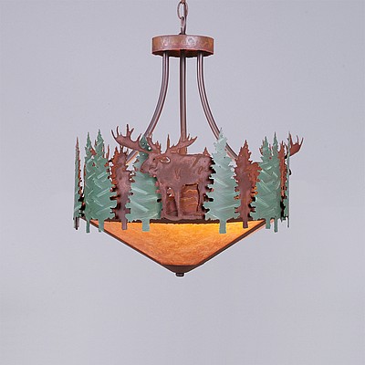 Crestline Foyer Chandelier Short - Shade Bottom - Moose Chandelier Moose Metal Art