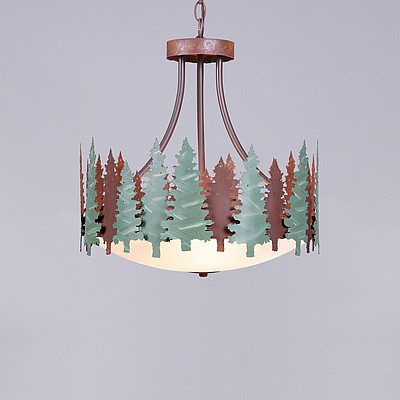 Crestline Foyer Chandelier Short - Bowl Bottom - Pine Tree Chandelier Trees Metal Art