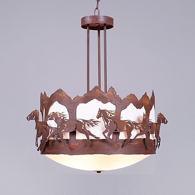 Crestline Foyer Chandelier Tall - Bowl Bottom - Horse Mountain Chandelier Horse Metal Art