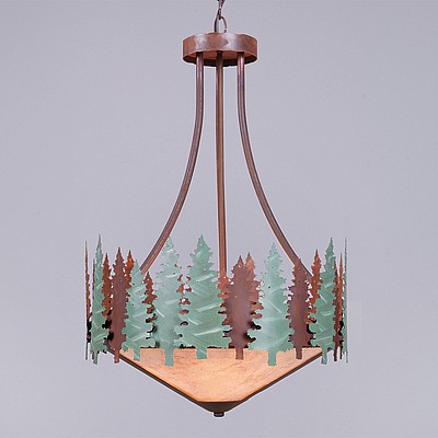 Crestline Foyer Chandelier Tall - Shade Bottom - Pine Chandelier Trees Metal Art