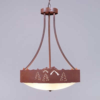 Ridgemont Foyer Chandelier Large Tall - Bowl Bottom - Mountain-Pine Tree Cutouts Chandelier Trees Metal Art