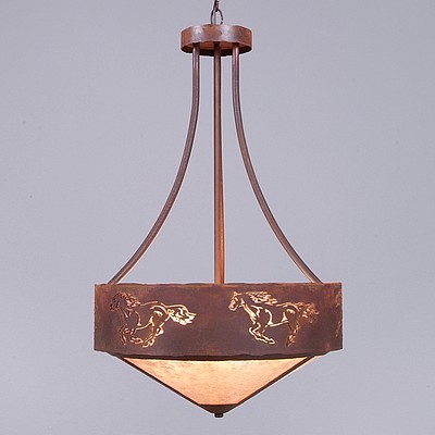 Ridgemont Foyer Chandelier Large Tall - Shade Bottom - Horse Cutout Chandelier Horse Metal Art