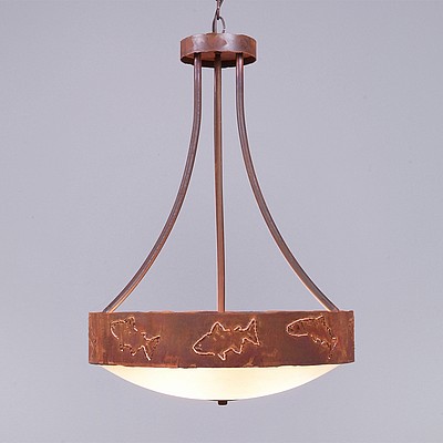 Ridgemont Foyer Chandelier Large Tall - Bowl Bottom - Fish Cutout  Chandelier Fish Metal Art