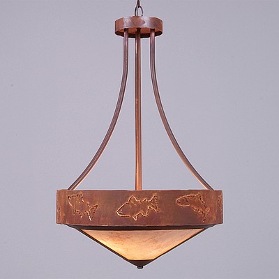 Ridgemont Foyer Chandelier Large Tall - Shade Bottom - Fish Cutout Chandelier Fish Metal Art