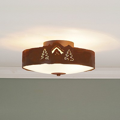 Ridgewood Close-to-Ceiling Small - Mountain-Pine Tree Cutouts Ceiling Light Trees Metal Art