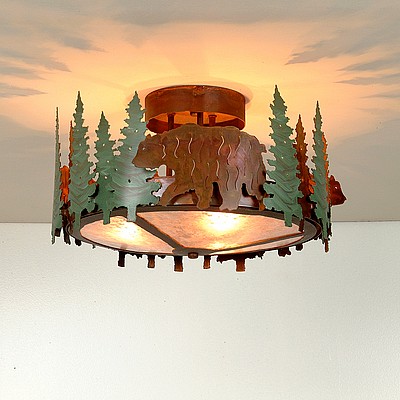 Woodcrest Semi-Flush - Bear Semi-Flush Light Bear Metal Art