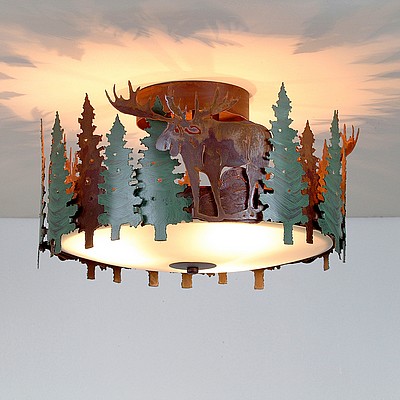 Woodcrest Semi-Flush - Moose Semi-Flush Light Moose Metal Art