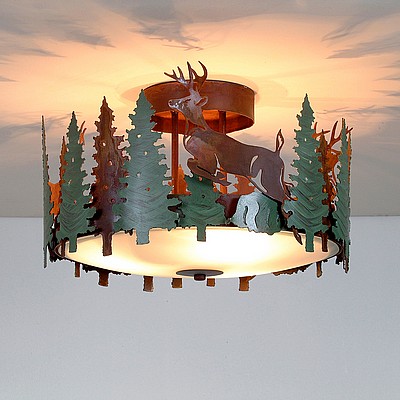 Woodcrest Semi-Flush - Deer Semi-Flush Light Deer Metal Art