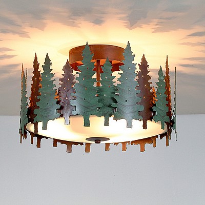 Woodcrest Semi-Flush - Pine Tree Semi-Flush Light Trees Metal Art
