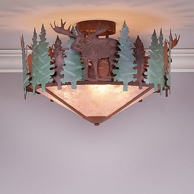Crestline Semi Flush Short - Shade Bottom - Moose Semi-Flush Light Moose Metal Art