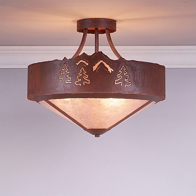 Ridgemont Semi-Flush Large Short - Shade Bottom - Mountain-Pine Tree Cutouts Semi-Flush Light Trees Metal Art