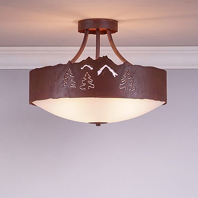Ridgemont Semi Flush Large Short - Bowl Bottom - Mountain-Pine Tree Cutouts Semi-Flush Light Trees Metal Art