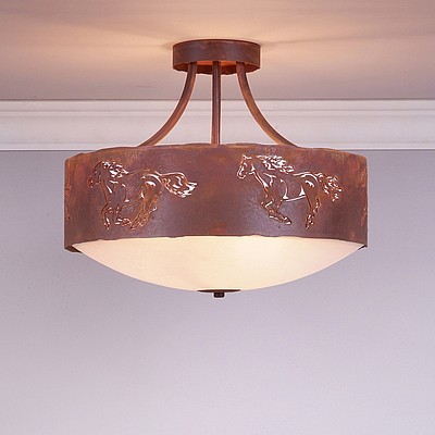 Ridgemont Semi Flush Large Short - Bowl Bottom - Horse Cutout Semi-Flush Light Horse Metal Art