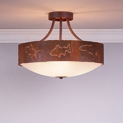 Ridgemont Semi Flush Large Short - Bowl Bottom - Fish Cutout Semi-Flush Light Fish Metal Art