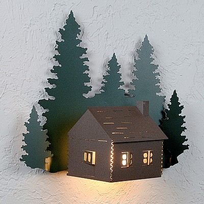 Cozy Log Cabin Exterior Outdoor Wall Light Cabin Metal Art