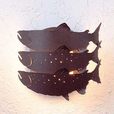 Salmon Run Exterior Outdoor Wall Light Salmon Metal Art